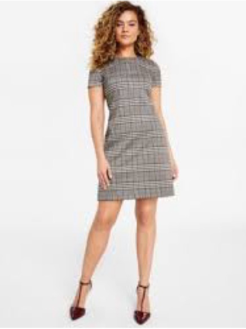 NEW $89 Calvin Klein 8 black white Houndstooth Sheath Women Dress Short sleeve